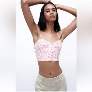 NWT ZARA PRINTED LINEN BLEND CROP TOP